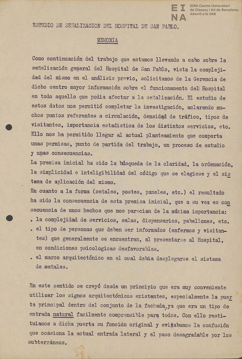 Arxiu EINA Estudio de señalización del Hospital de San Pablo