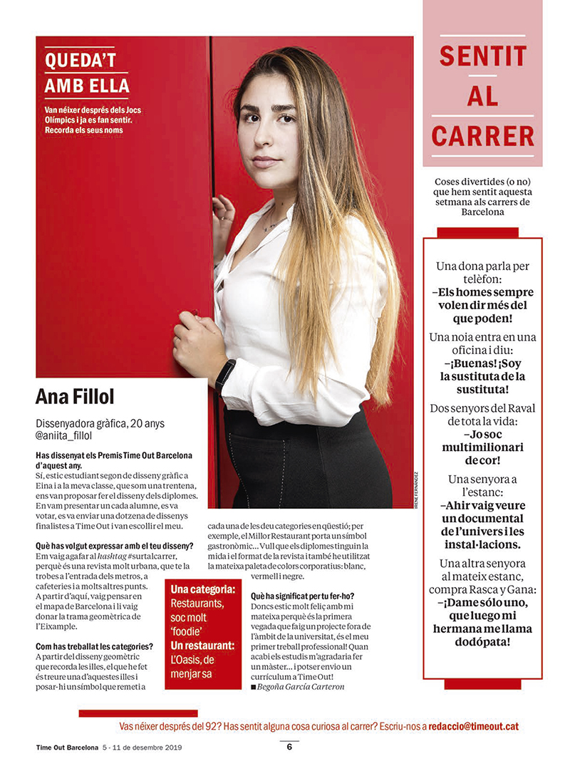 Ana Fillol designs the diploma for the TimeOut Awards 2019