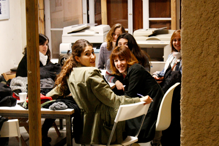 3rd Grade Design Students during the application of the vinyls at the AAAB space - Mactac