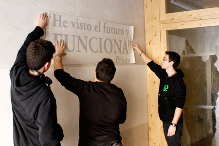 3rd Grade Design Students during the application of the vinyls at the AAAB space - Mactac