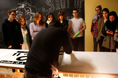 3rd Grade Design Students during the application of the vinyls at the AAAB space - Mactac