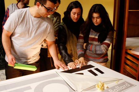 3rd Grade Design Students during the application of the vinyls at the AAAB space - Mactac