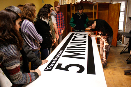 3rd Grade Design Students during the application of the vinyls at the AAAB space - Mactac