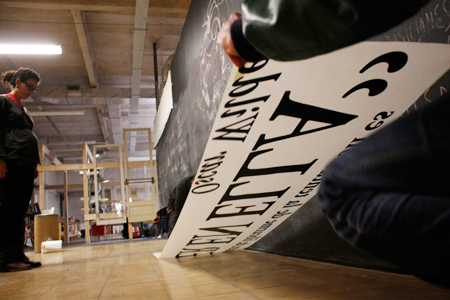 3rd Grade Design Students during the application of the vinyls at the AAAB space - Mactac