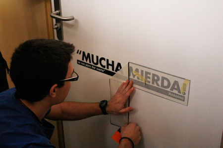 3rd Grade Design Students during the application of the vinyls at the AAAB space - Mactac