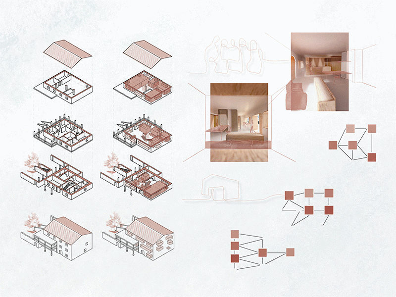 Rehabilitació d'una casa rural familiar. Adequació a tres generacions de la mateixa família, a partir de mòduls funcionals.